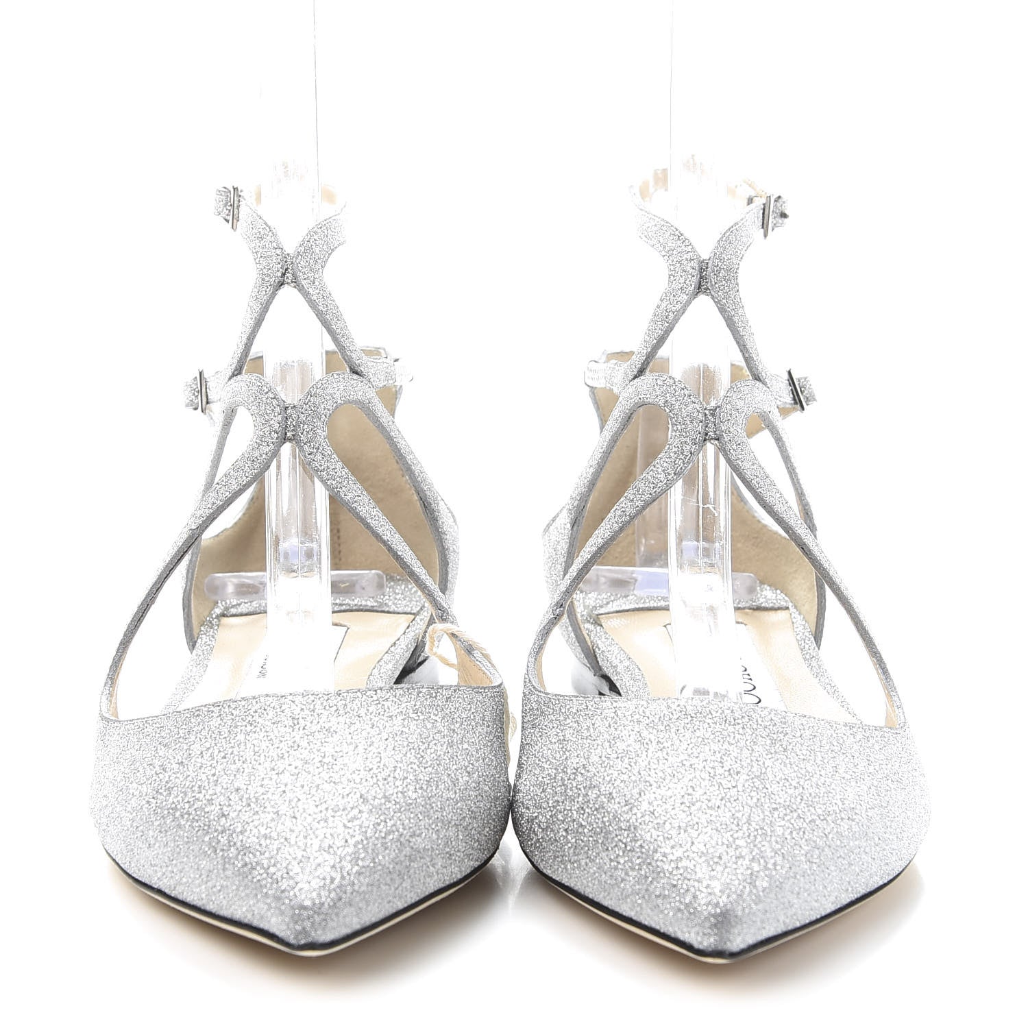 Jimmy Choo Glitter Calfskin Lancer Flats 35.5 Silver 2 of 8