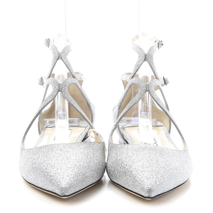 Jimmy Choo Glitter Calfskin Lancer Flats 35.5 Silver 2 of 8