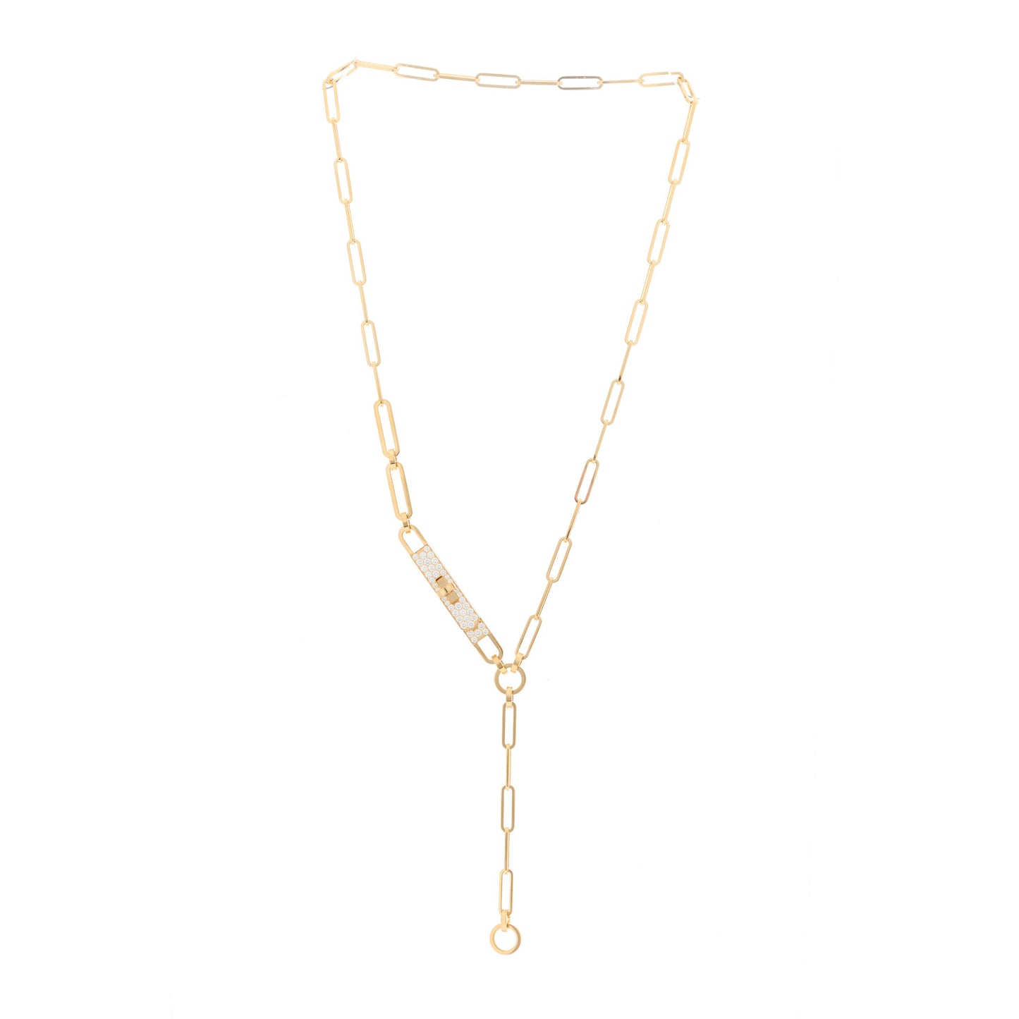 18K Yellow Gold Diamond Pave PM Kelly Chaine Lariat Necklace ST