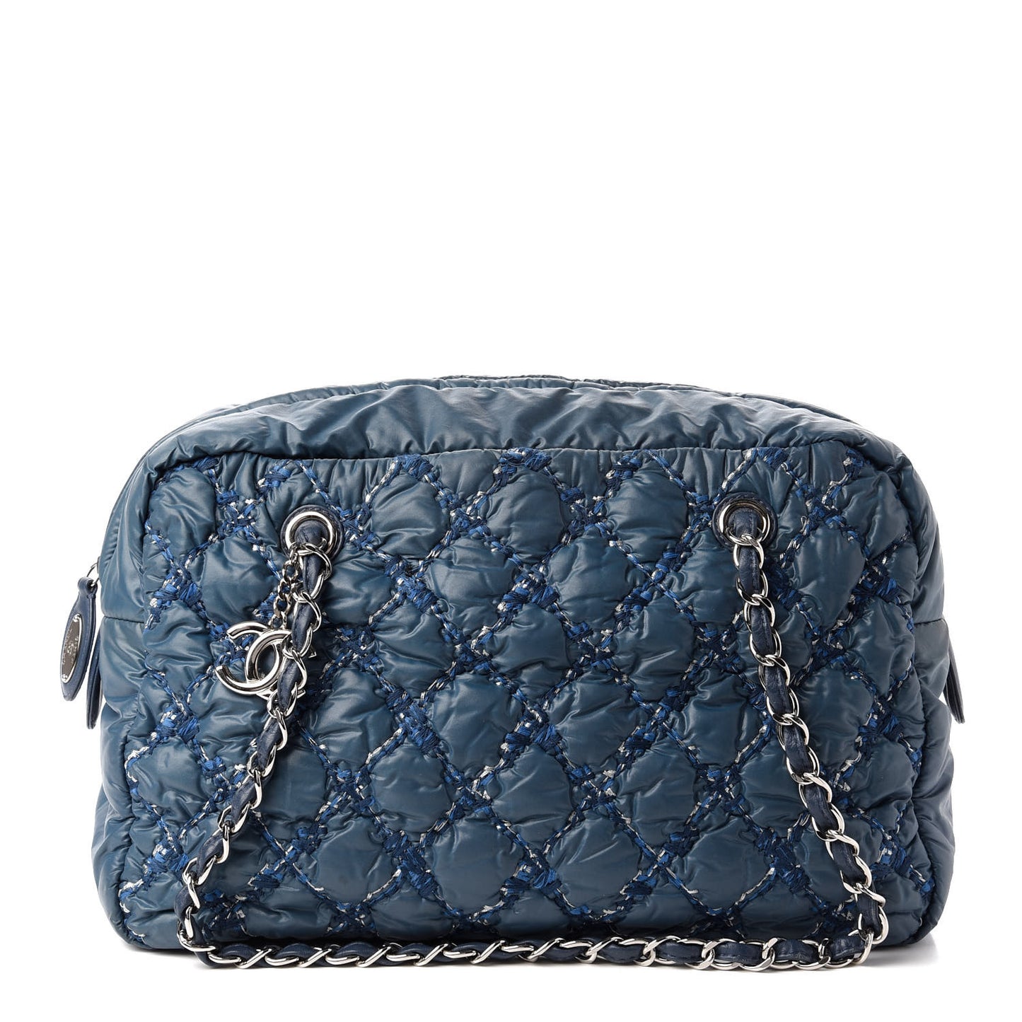 Nylon Quilted Tweed Stitch Bubble Camera Case Blue