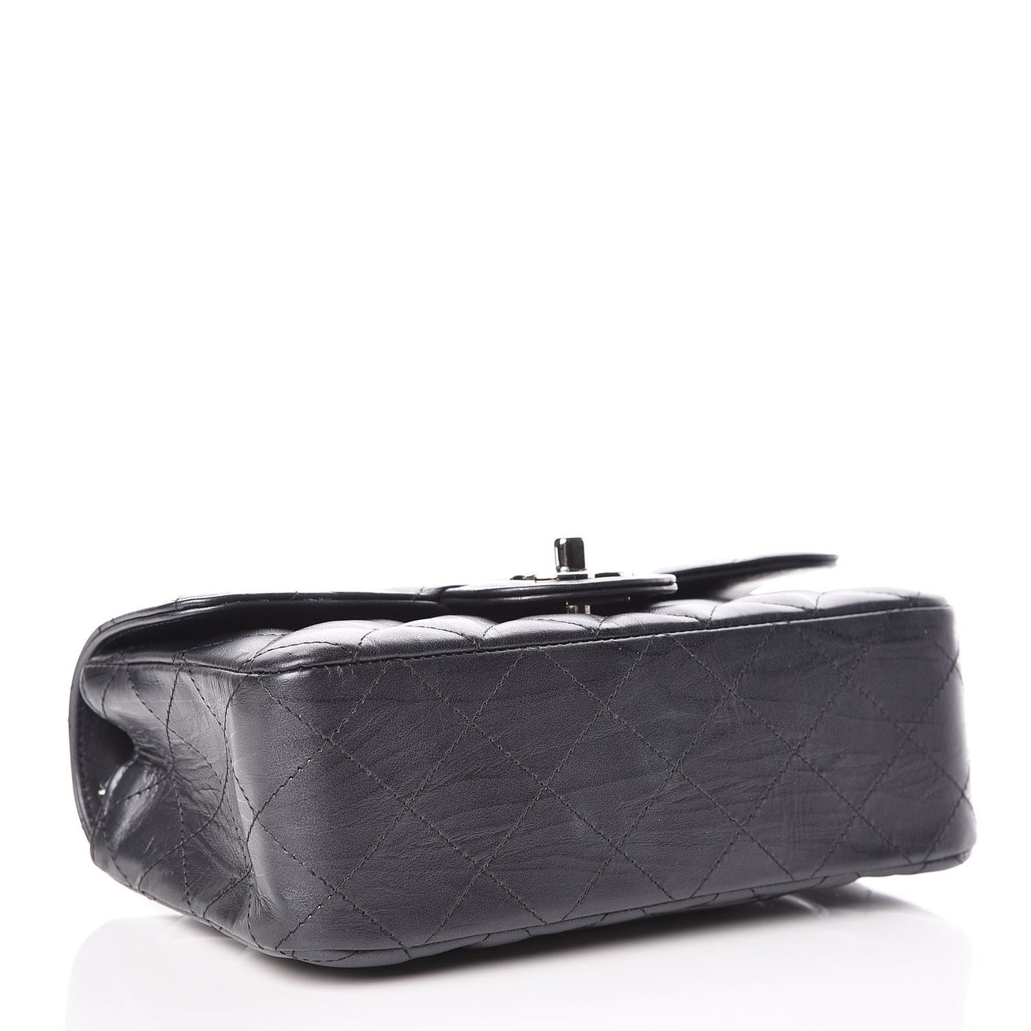 Iridescent Calfskin Quilted Mini Rectangular Flap Charcoal