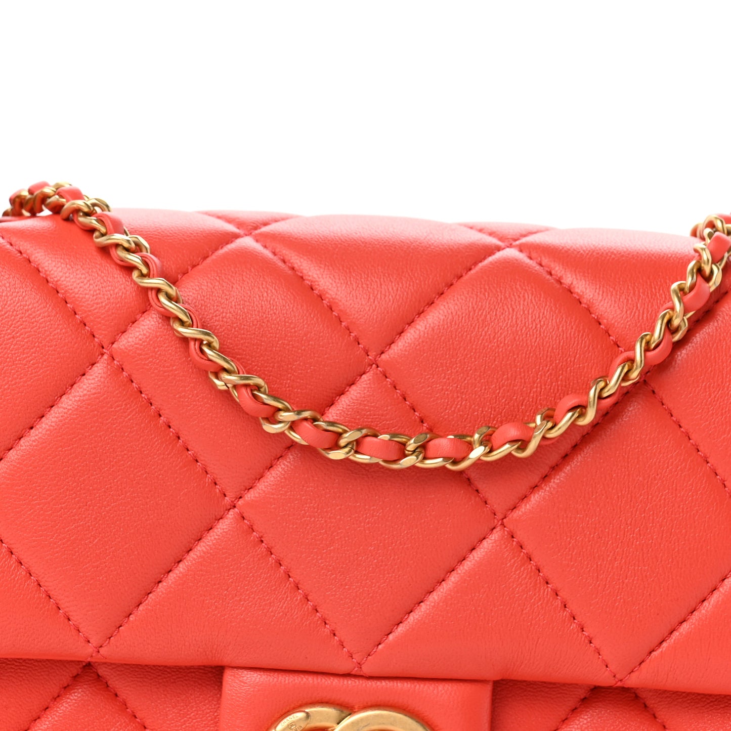 Lambskin Quilted Pearl Small Flap Dark Orange