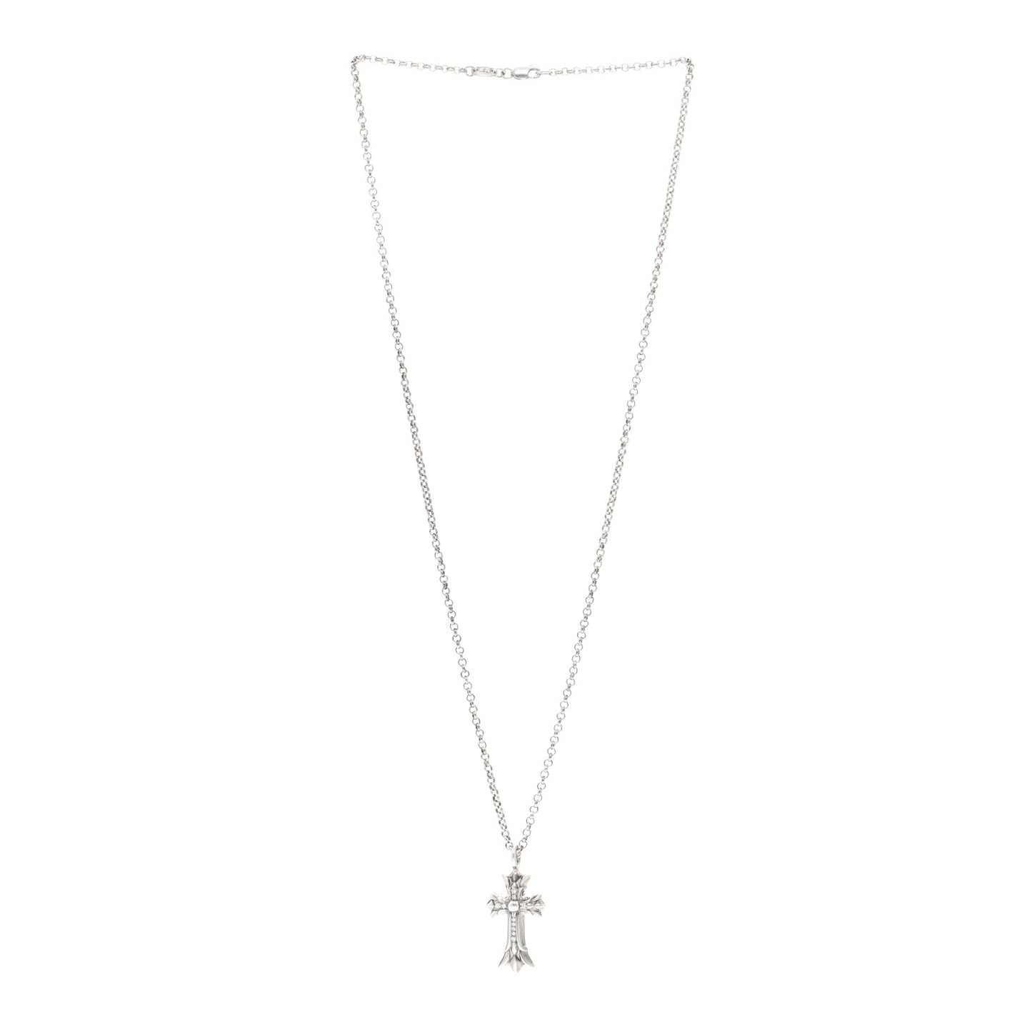 Sterling Silver Diamond Double Cross Pendant Necklace