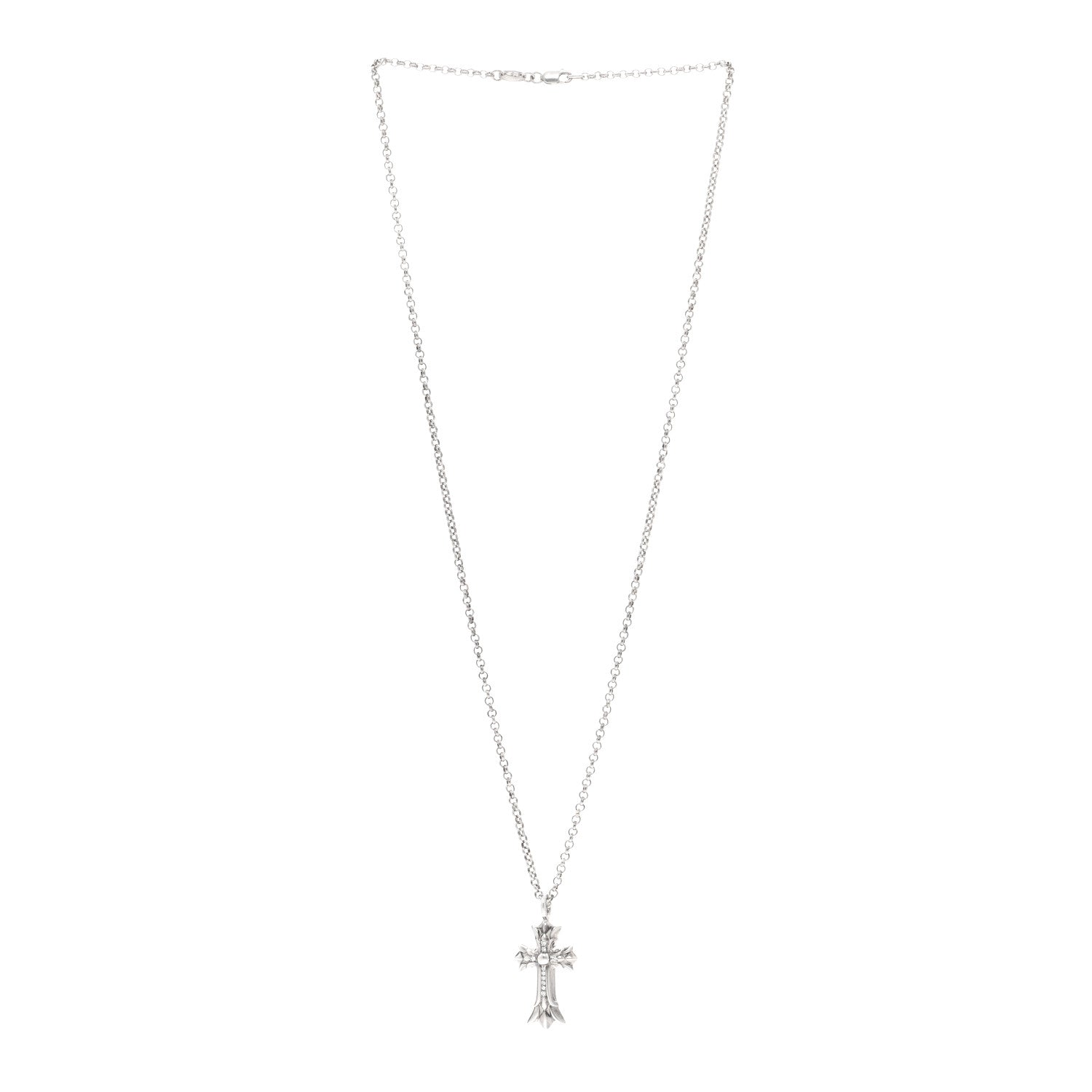 Chrome Hearts Sterling Silver Diamond Double Cross Pendant Necklace 3 of 5