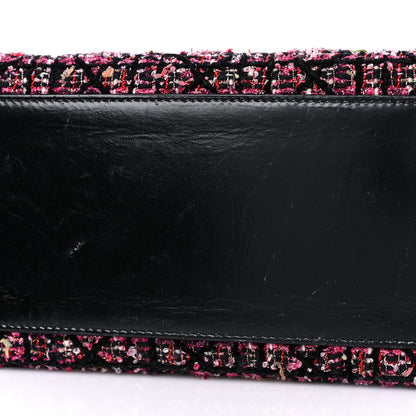 Christian Dior Tweed Fringe Cannage Embroidered Medium Lady Dior Pink Black Multicolor 12 of 12