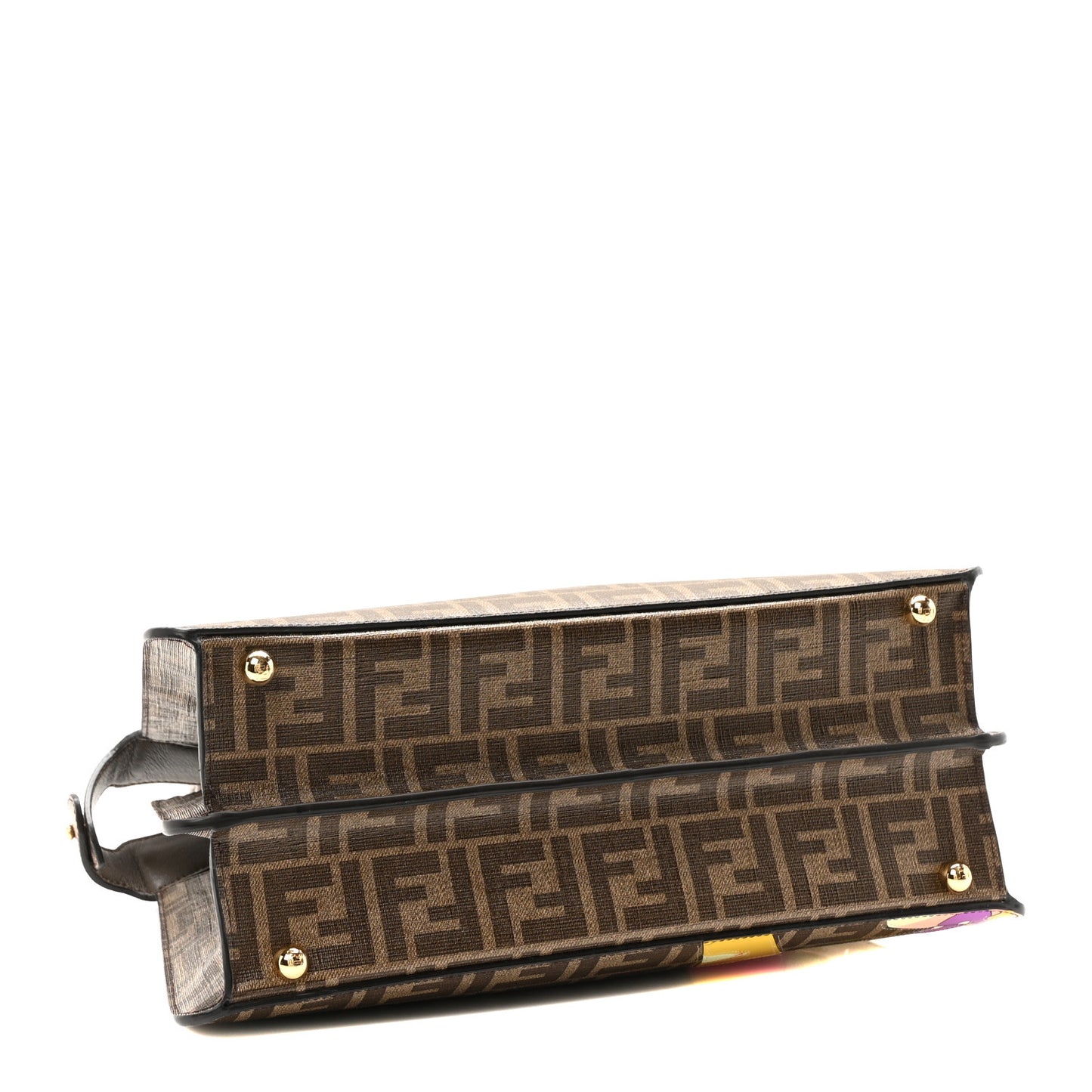 Glazed Fabric Vitello FF 1974 Hairdo Girls Inlay Medium Peekaboo Iconic Satchel Mogano Panna Multicolor
