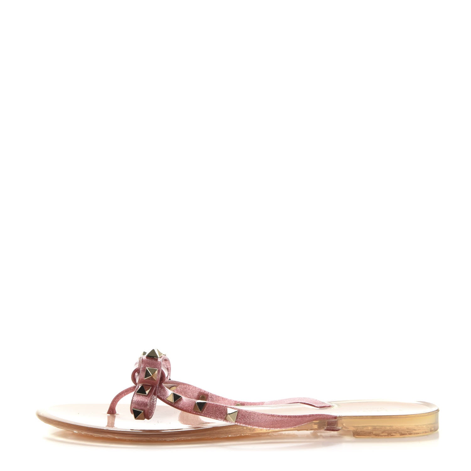 Valentino Garavani PVC Jelly Glitter Rockstud Bow Thong Sandals 40 Pink 1 of 7