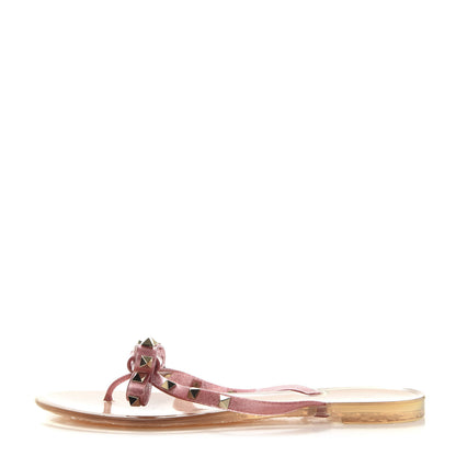 Valentino Garavani PVC Jelly Glitter Rockstud Bow Thong Sandals 40 Pink 1 of 7