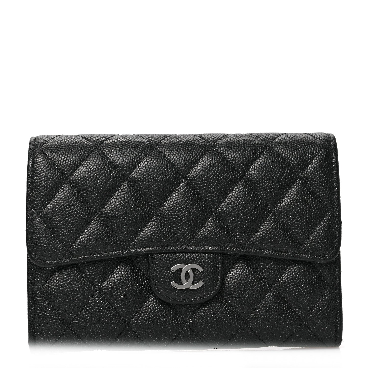 Chanel Iridescent Caviar Quilted Large Gusset Flap Wallet Black 1 of 6
