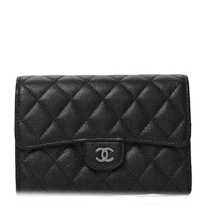 Chanel Iridescent Caviar Quilted Large Gusset Flap Wallet Black 1 of 6