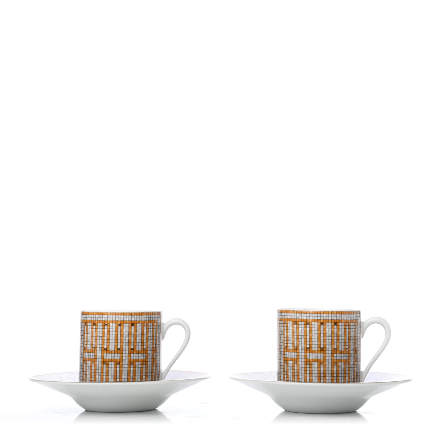 Hermes Porcelain Mosaique au 24 Coffee Cup and Saucer Set of 2 3 of 7