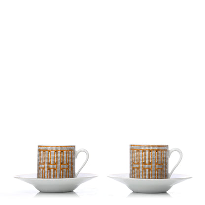 Hermes Porcelain Mosaique au 24 Coffee Cup and Saucer Set of 2 3 of 7