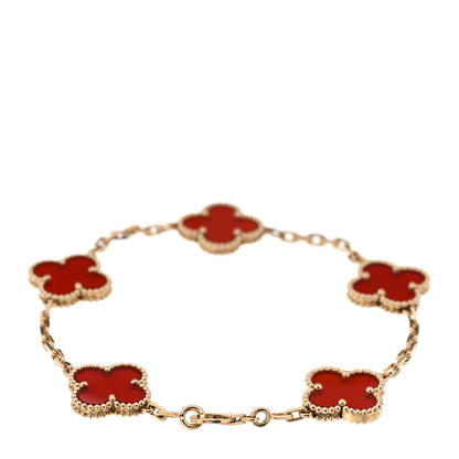 Van Cleef & Arpels 18K Yellow Gold Carnelian 5 Motifs Vintage Alhambra Bracelet 2 of 6