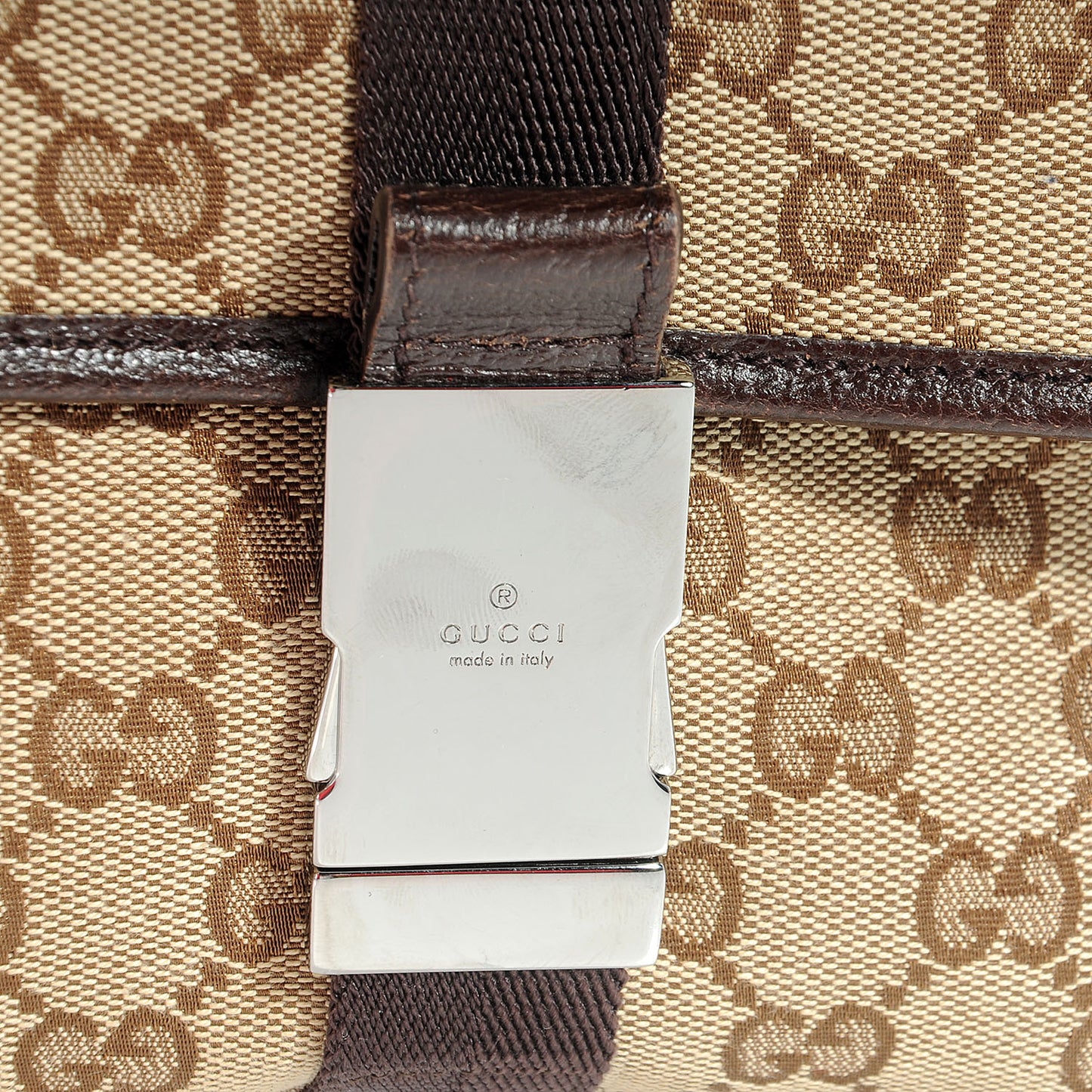 GG Monogram Buckle Belt Bag Dark Brown