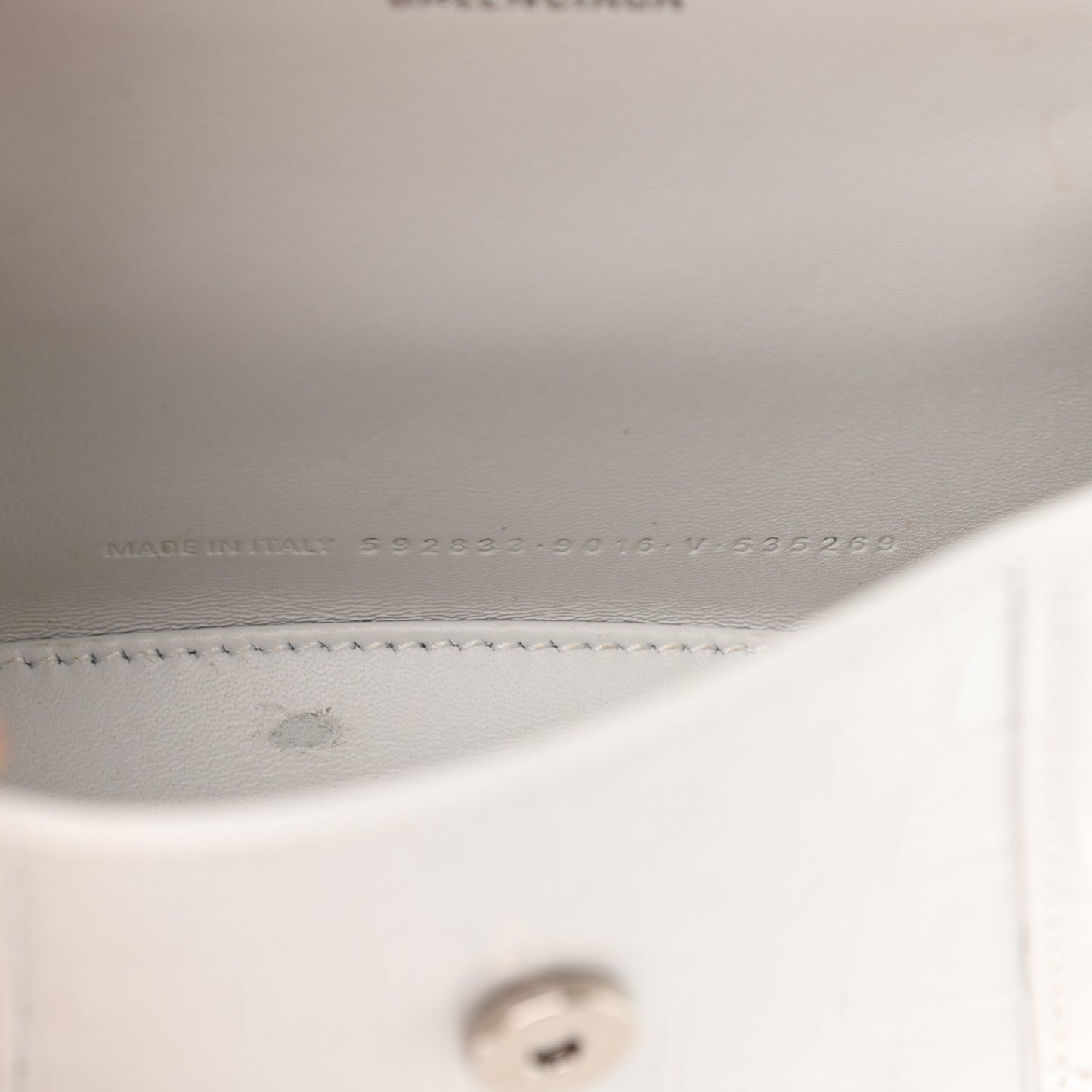 Shiny Calfskin Crocodile Embossed Hourglass Top Handle Bag XS White