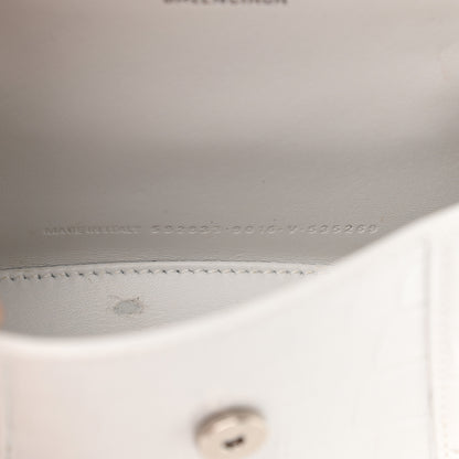 Balenciaga Shiny Calfskin Crocodile Embossed Hourglass Top Handle Bag XS White 6 of 10