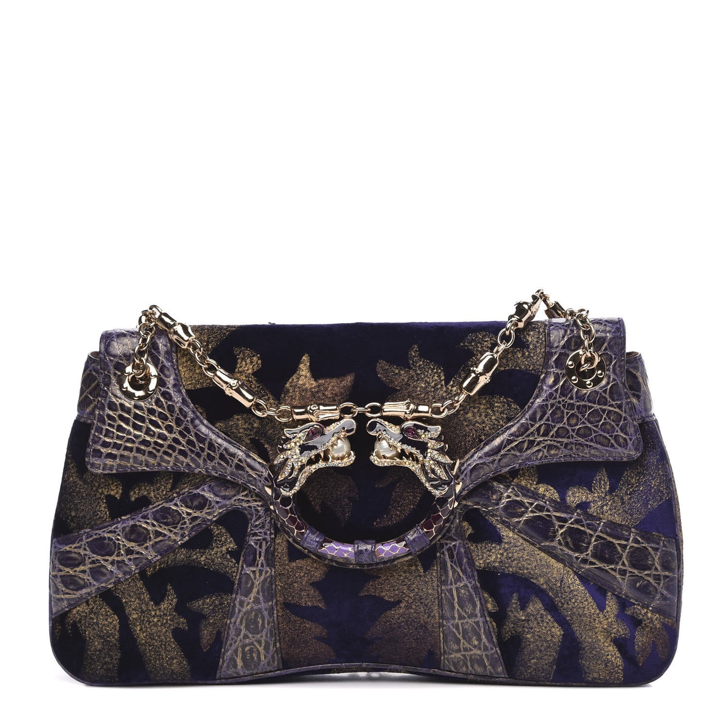 Velvet Alligator Tom Ford Jeweled Dragon Shoulder Bag Purple Gold