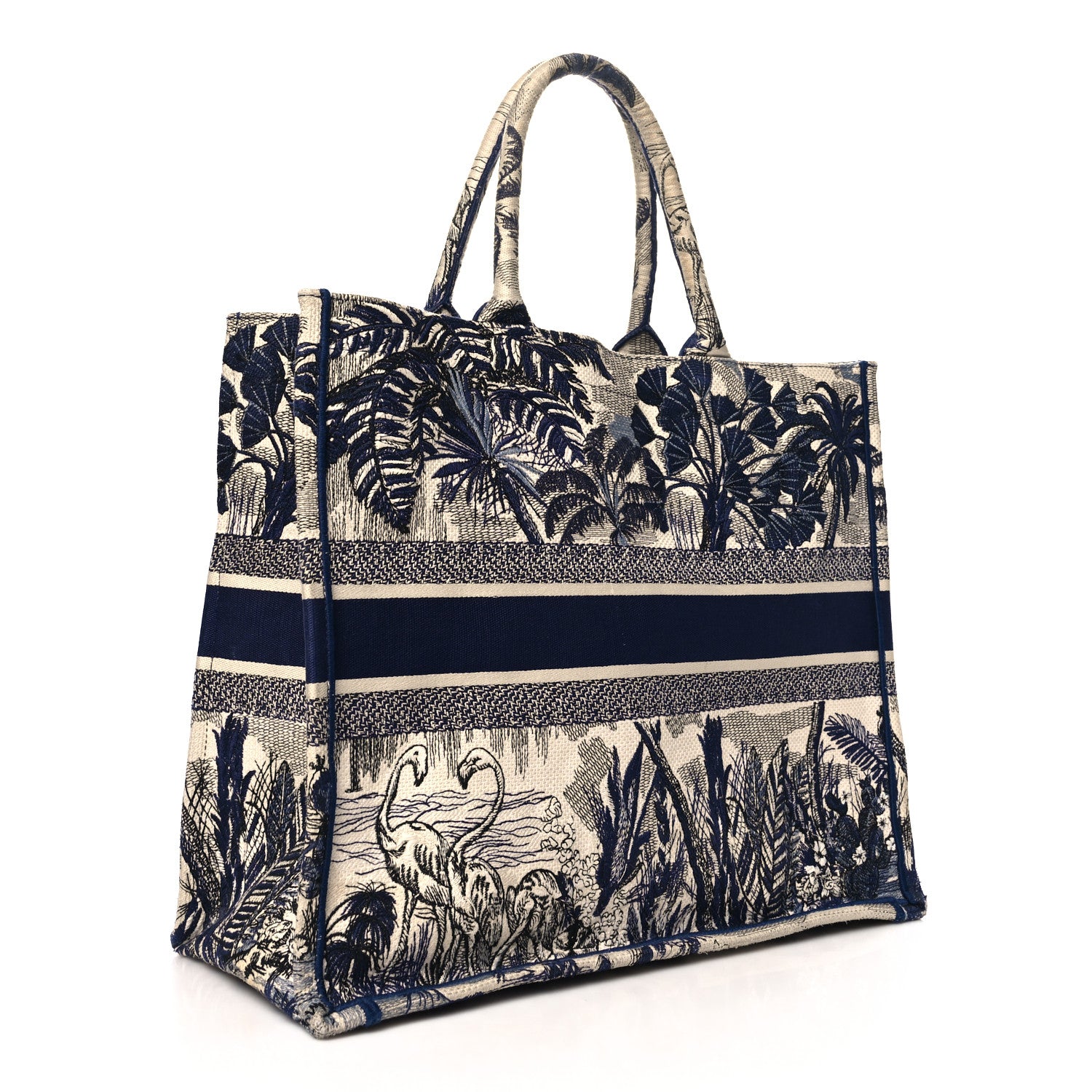 Christian Dior Canvas Embroidered Large Palm Tree Toile De Jouy Book Tote Blue 3 of 13
