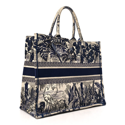 Christian Dior Canvas Embroidered Large Palm Tree Toile De Jouy Book Tote Blue 3 of 13