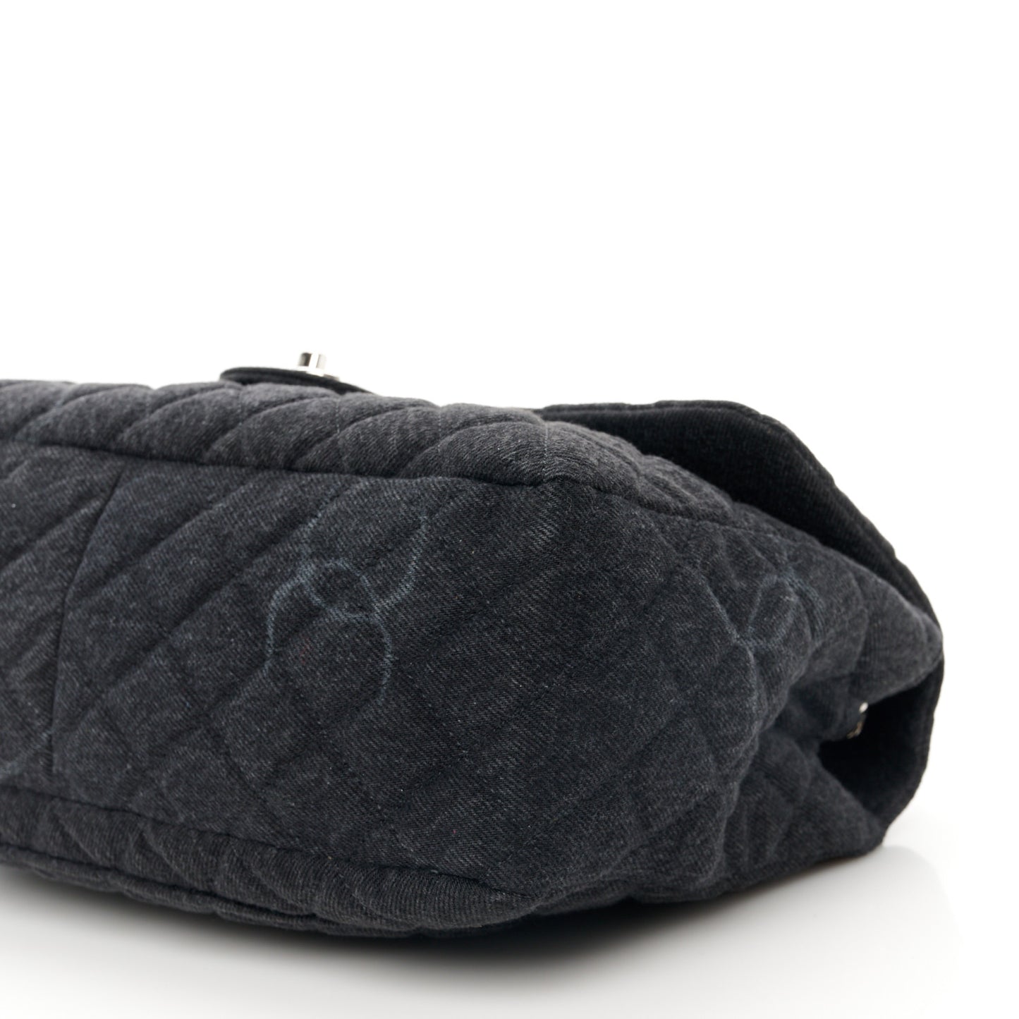 Denim Quilted CC Print Jumbo Single Flap Black