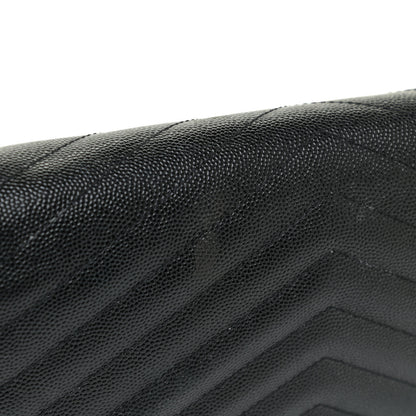 Saint Laurent Grain De Poudre Matelasse Chevron Monogram Chain Wallet Black 12 of 17