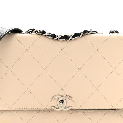 Chanel Aged Calfskin Grosgrain Quilted Chain CC Flap Ivory Black 8 of 13