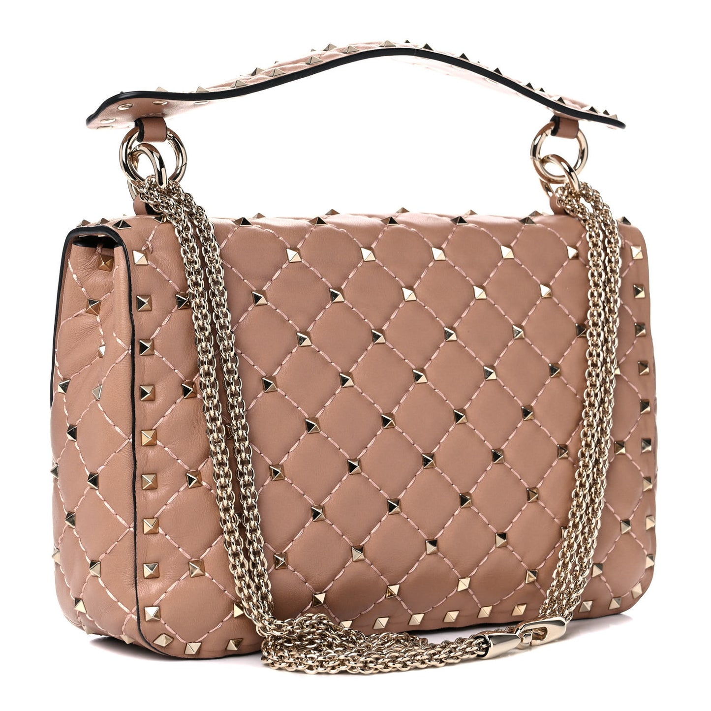 Nappa Medium Rockstud Spike Shoulder Bag Soft Noisette