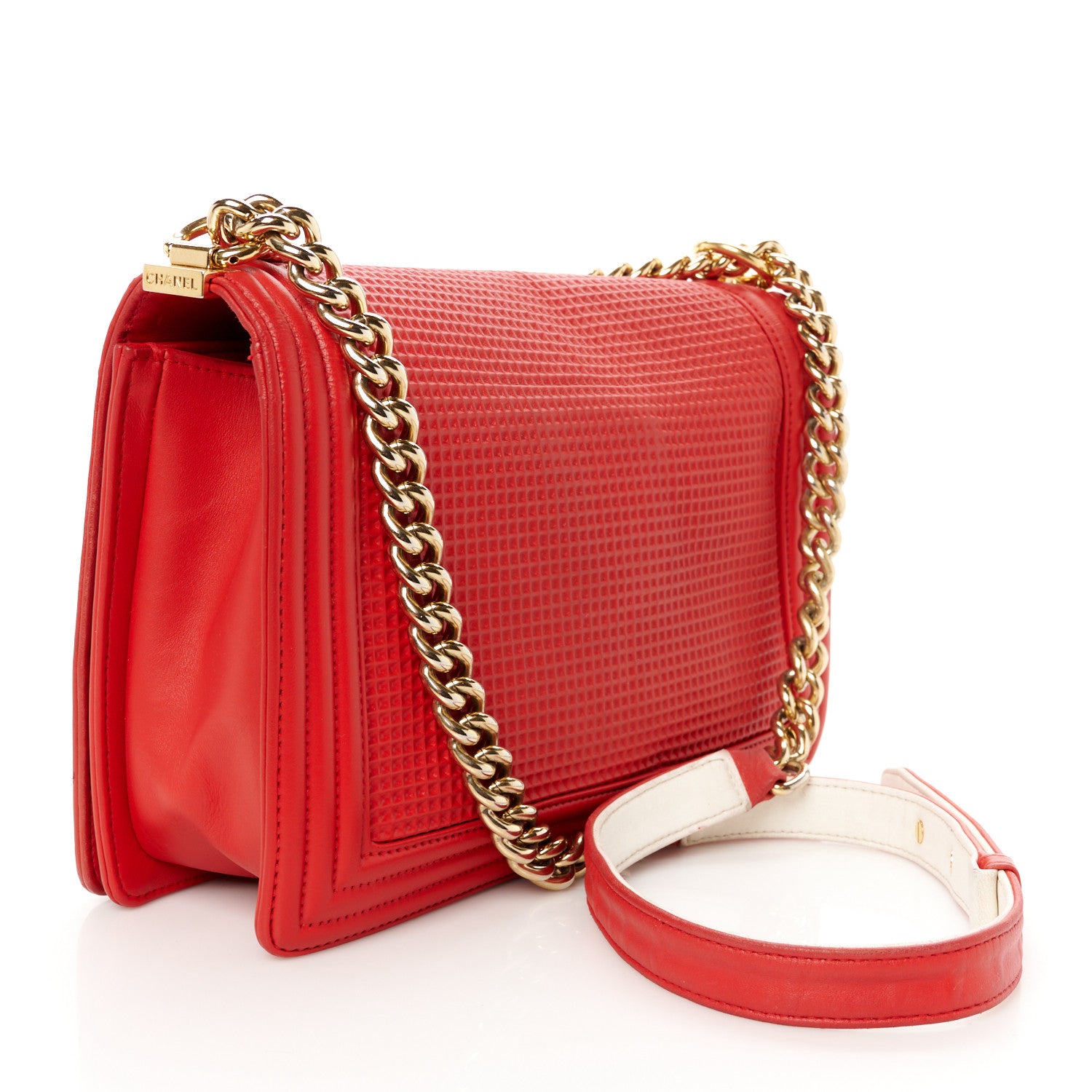 Chanel Lambskin Embossed New Medium Boy Cube Flap Red 2 of 12