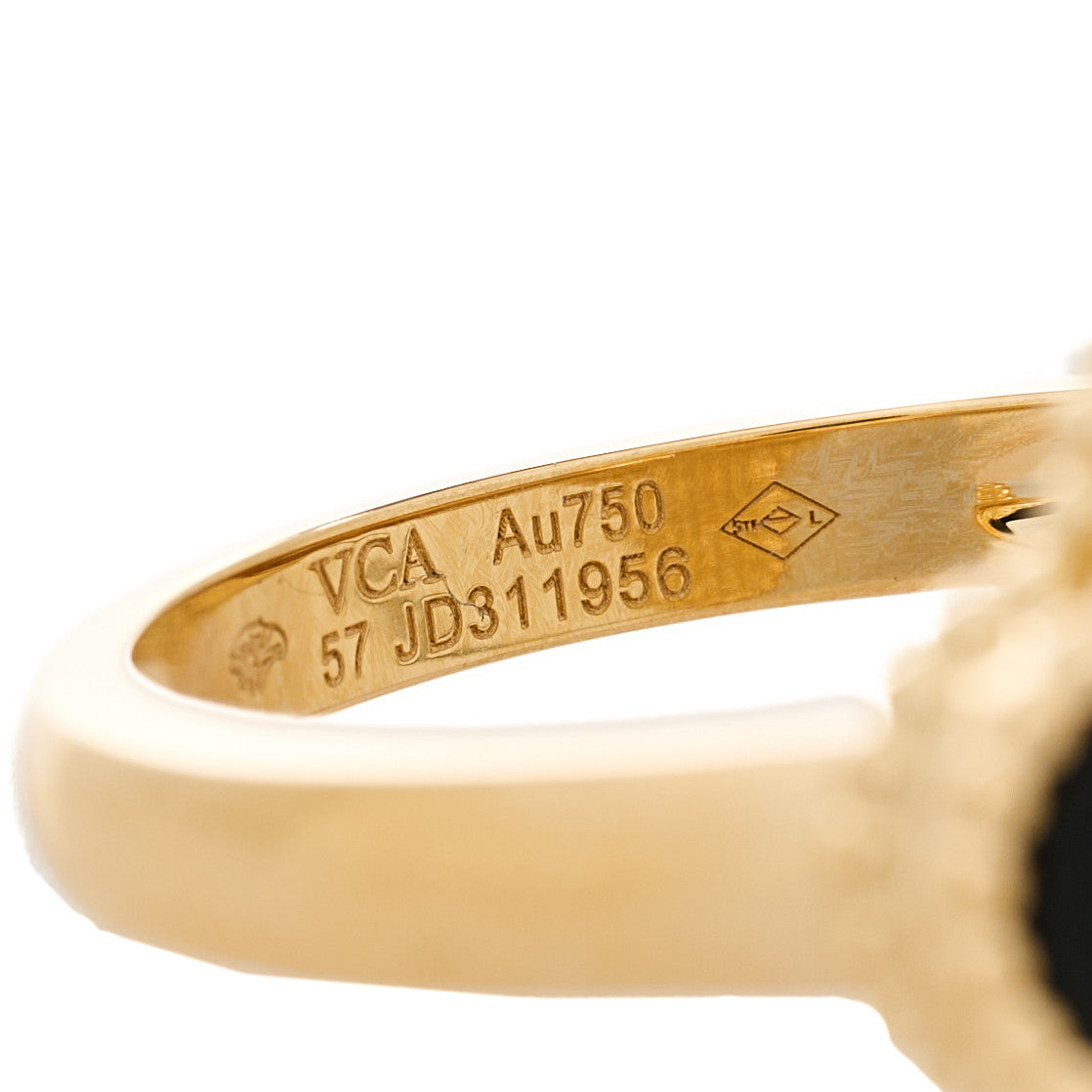 Van Cleef & Arpels 18K Yellow Gold Black Onyx Diamond Vintage Alhambra Ring 57 8 4 of 5