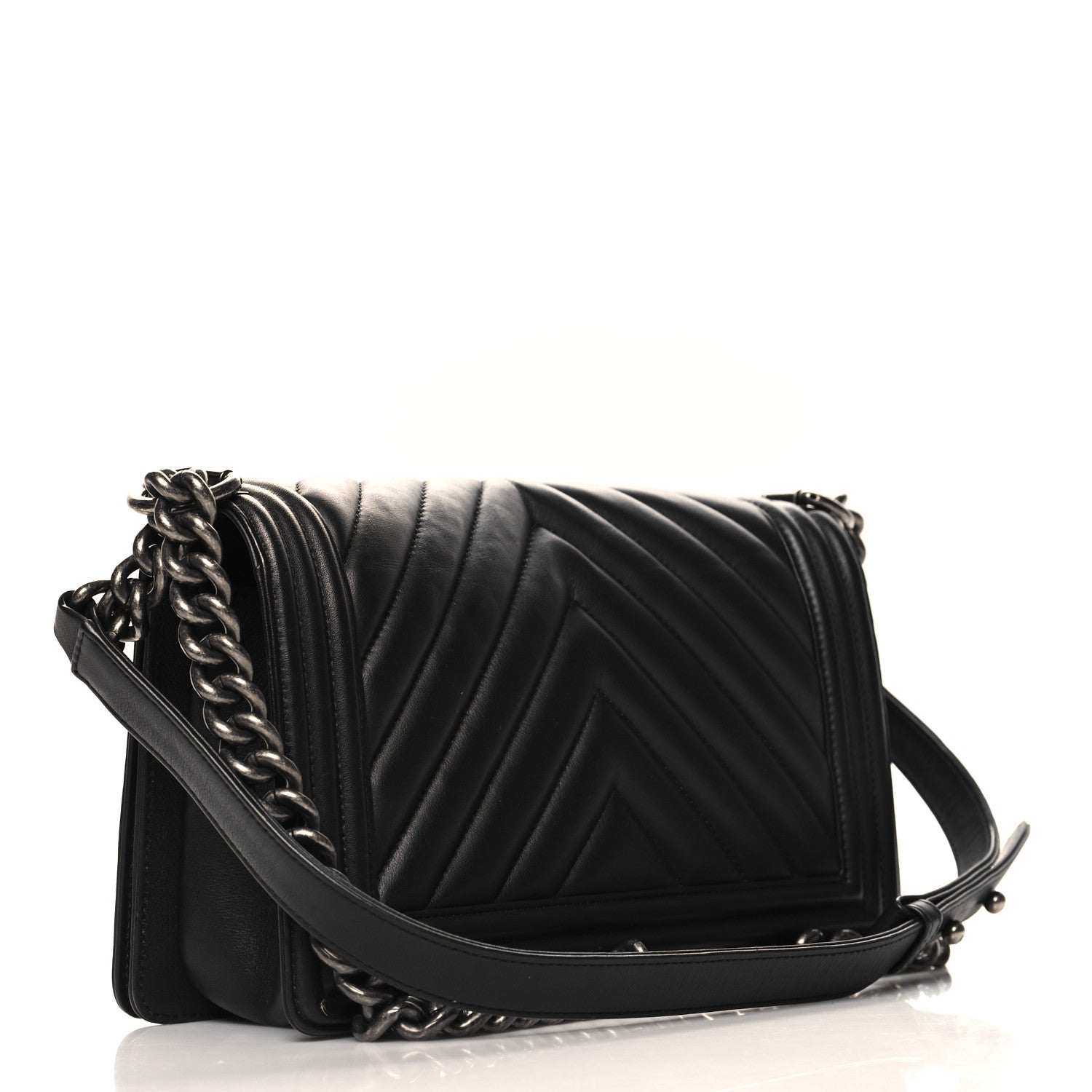 Chanel Lambskin Chevron Quilted Medium Boy Flap Black 3 of 10