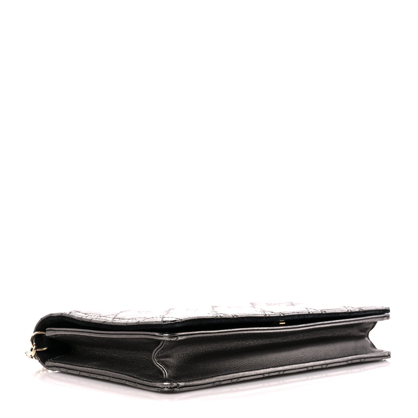 Metallic Calfskin Cannage Lady Dior Convertible Clutch Gunmetal