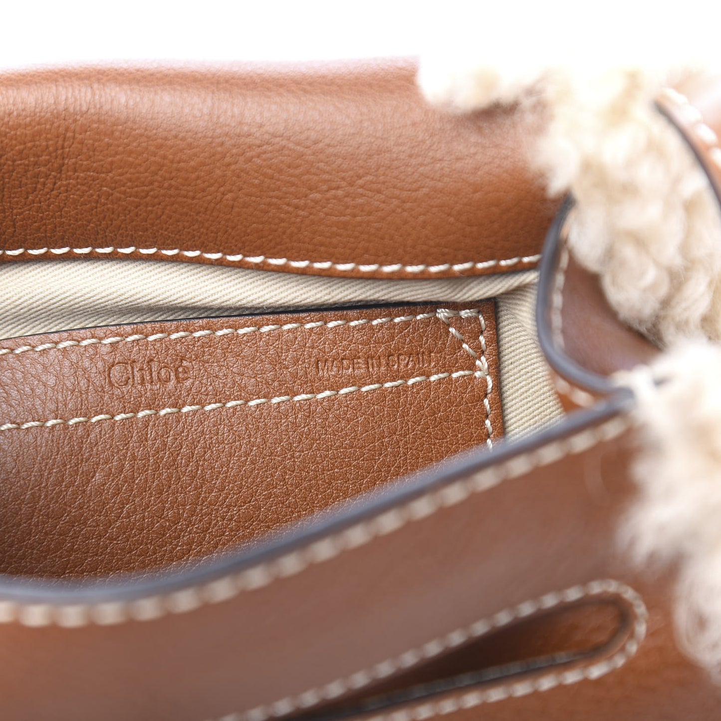 Small Grain Shiny Calfskin Shearling Small Marcie Round Crossbody Bag Caramel