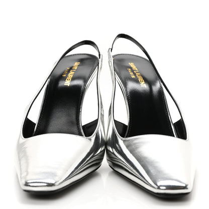 Saint Laurent Patent Tom 90 Dream Slingback Pumps 40 Argento 3 of 8