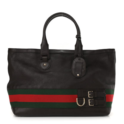 Gucci Calfskin Large Web Heritage Tote Dark Brown 1 of 10