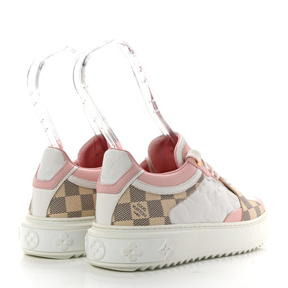 Louis Vuitton Monogram Embossed Calfskin Damier Azur Time Out Sneakers 38.5 Rose Clair Pink 4 of 9