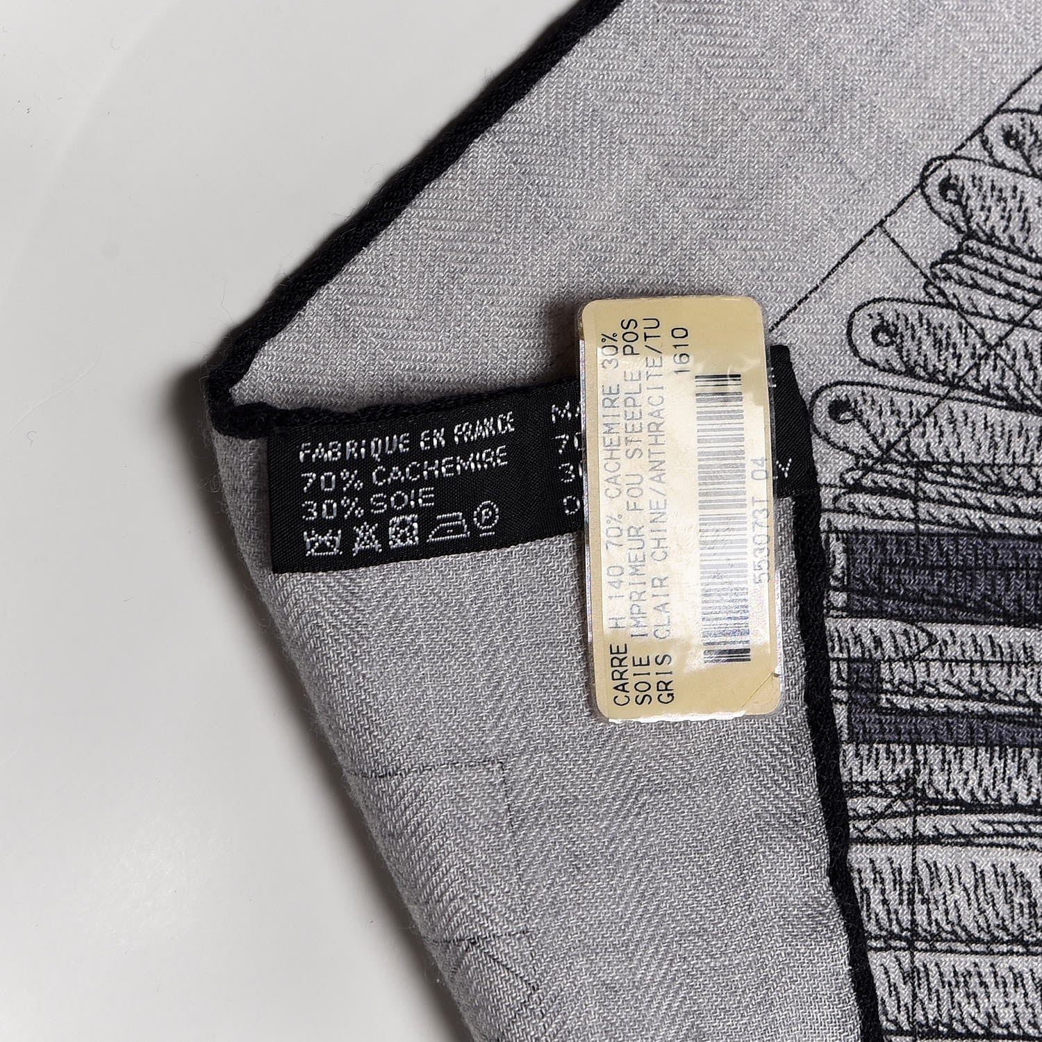 Hermes Cashmere Silk Imprimeur Fou Steeple Poste Shawl 140 Gris Clair Chine Anthracite Turquoise 4 of 6