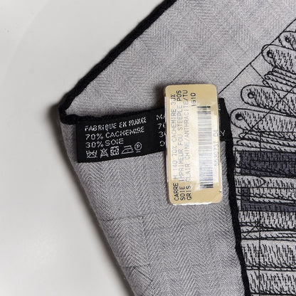 Hermes Cashmere Silk Imprimeur Fou Steeple Poste Shawl 140 Gris Clair Chine Anthracite Turquoise 4 of 6