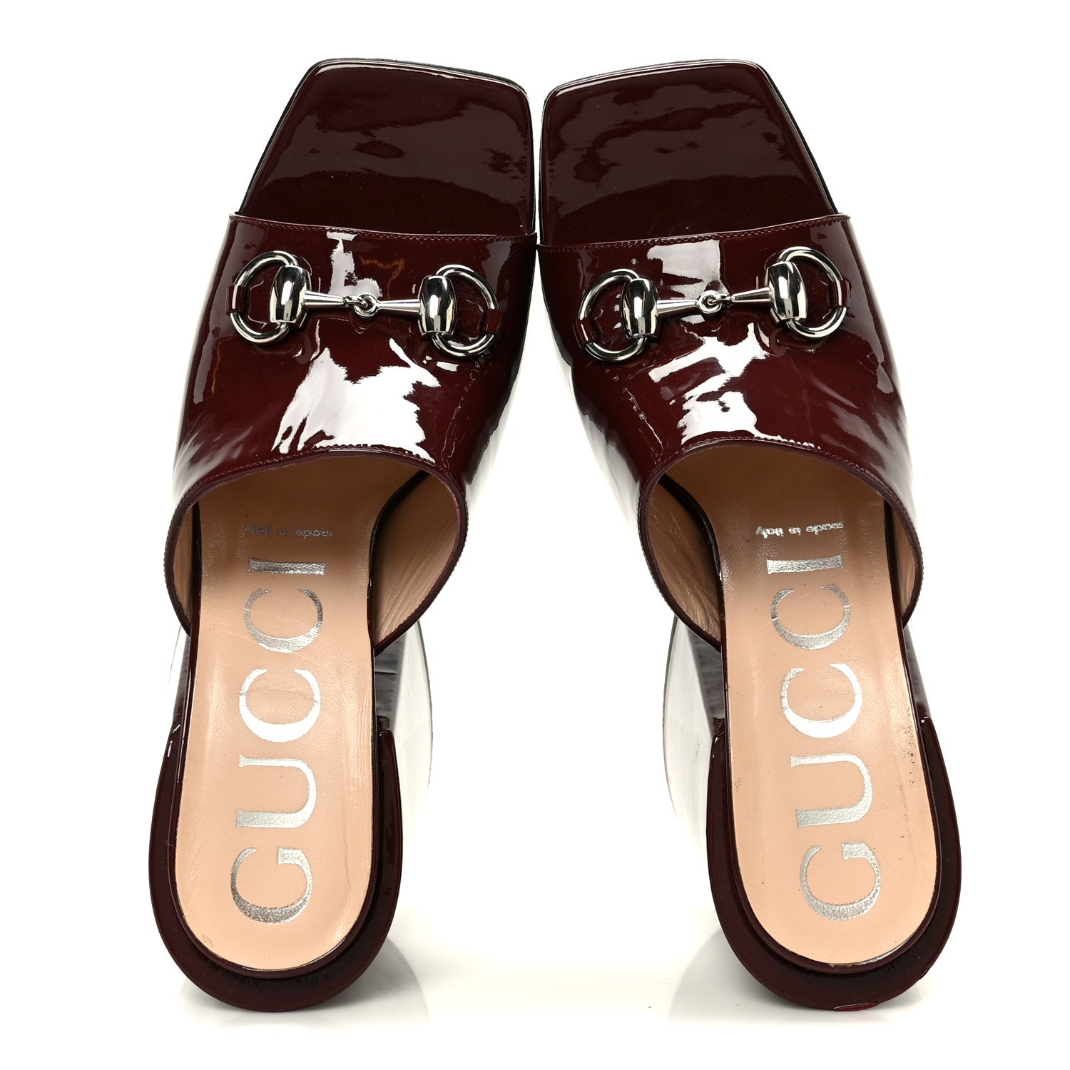 Gucci Patent Lexi Horsebit High-Heel Slide Sandals 38.5 Bordeaux 2 of 9