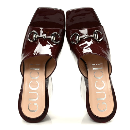 Gucci Patent Lexi Horsebit High-Heel Slide Sandals 38.5 Bordeaux 2 of 9