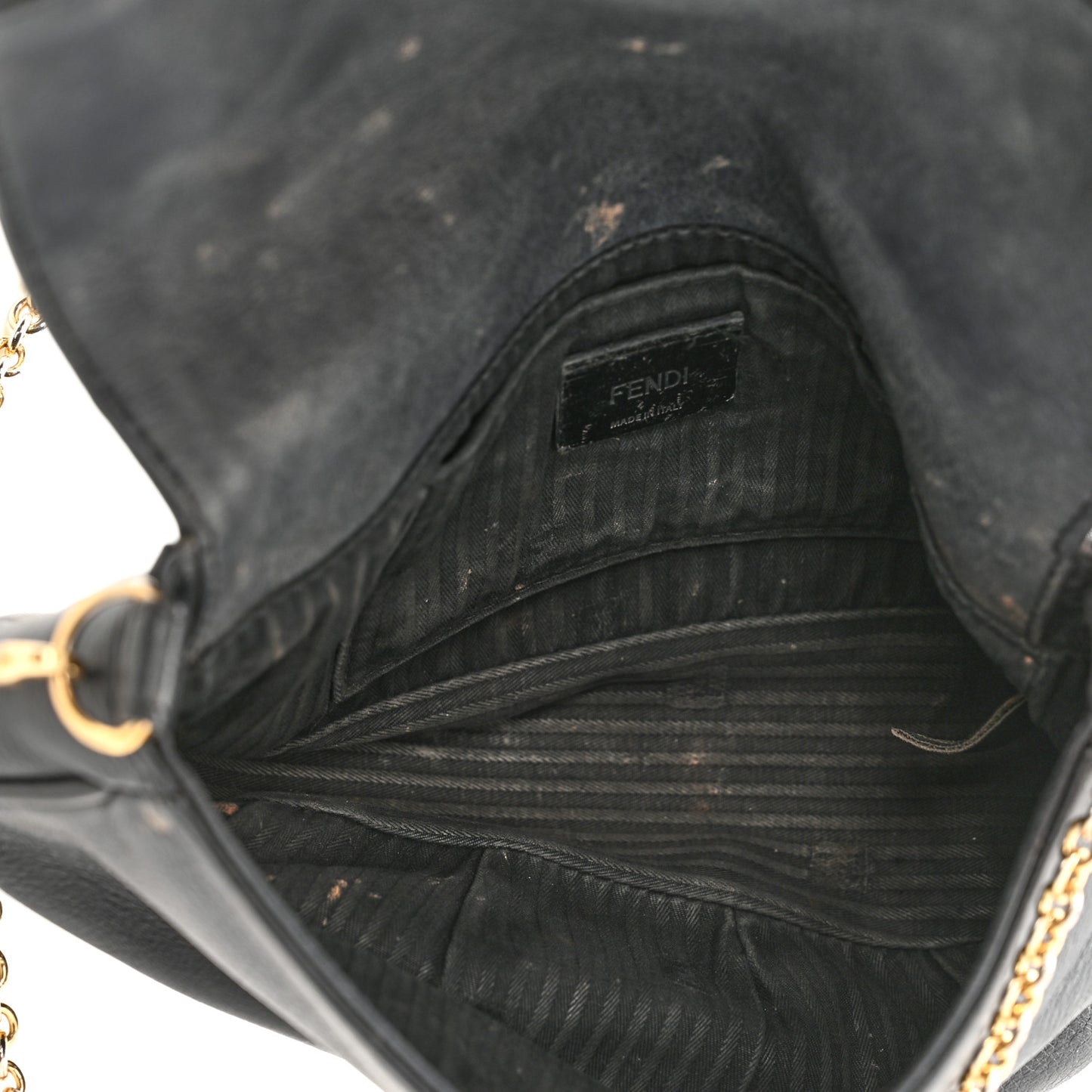 Vitello Flamingo Enamel Fendista Pouchette Crossbody Black