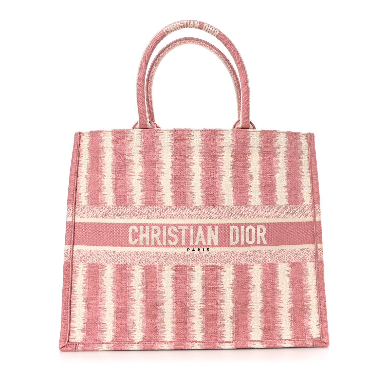 Christian Dior Canvas Embroidered Large Striped Book Tote Pink 1 of 10