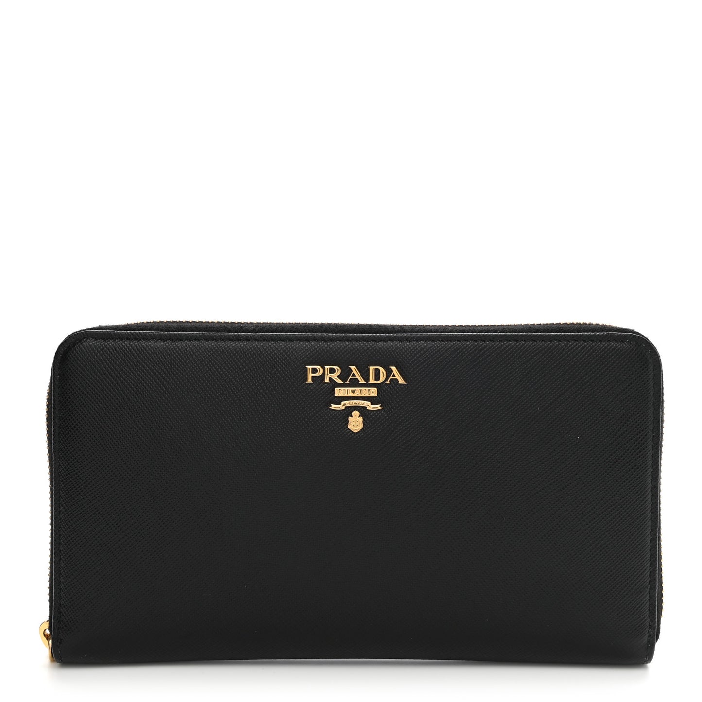 Saffiano Metal Large Zip Around Travel Wallet Black
