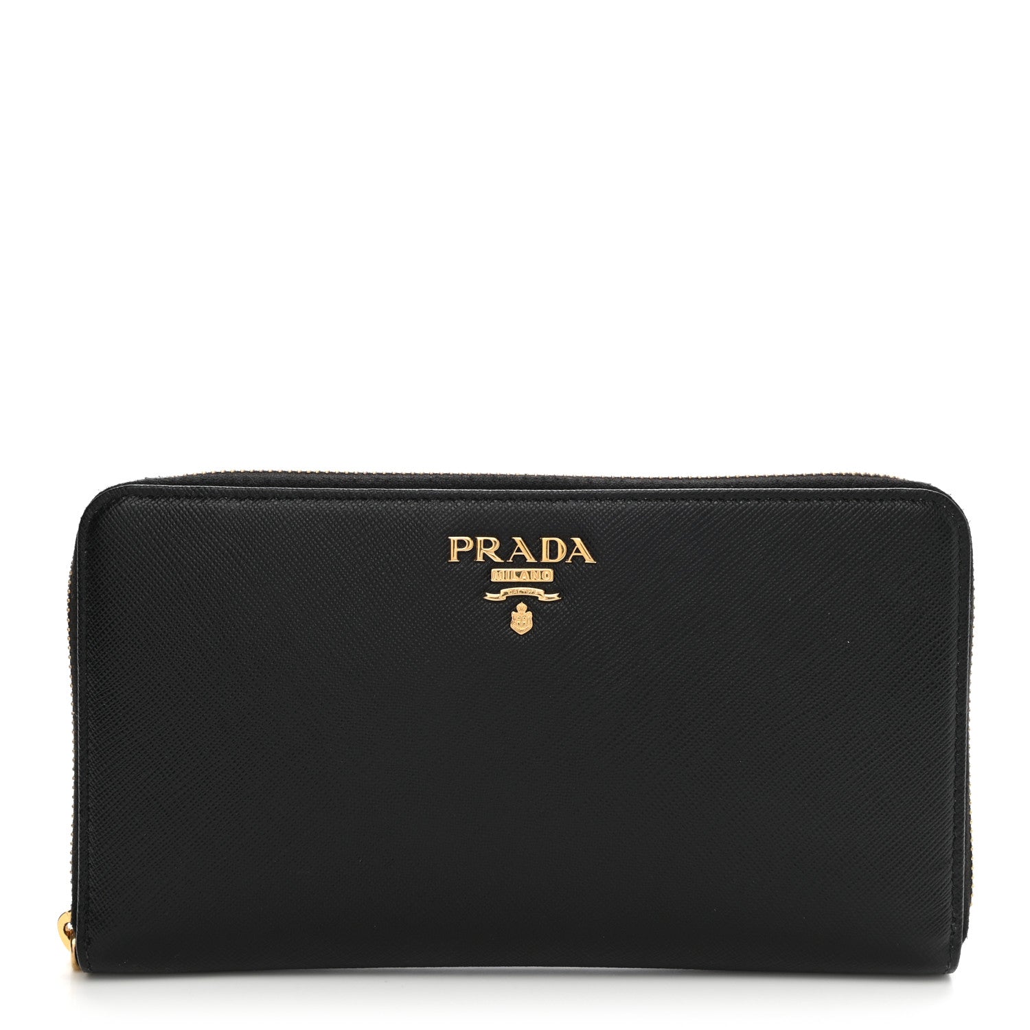 Prada Saffiano Metal Large Zip Around Travel Wallet Black 1 of 10