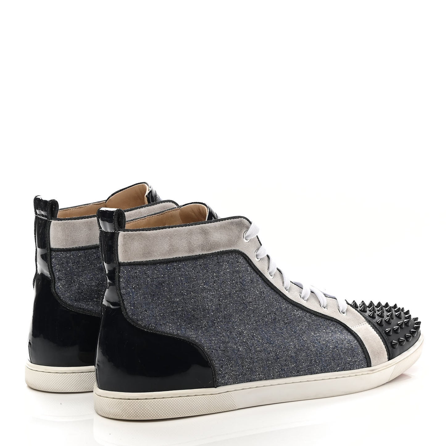Calfskin Veau Velours Denim Lou Spikes Flat Sneakers 46 Blue