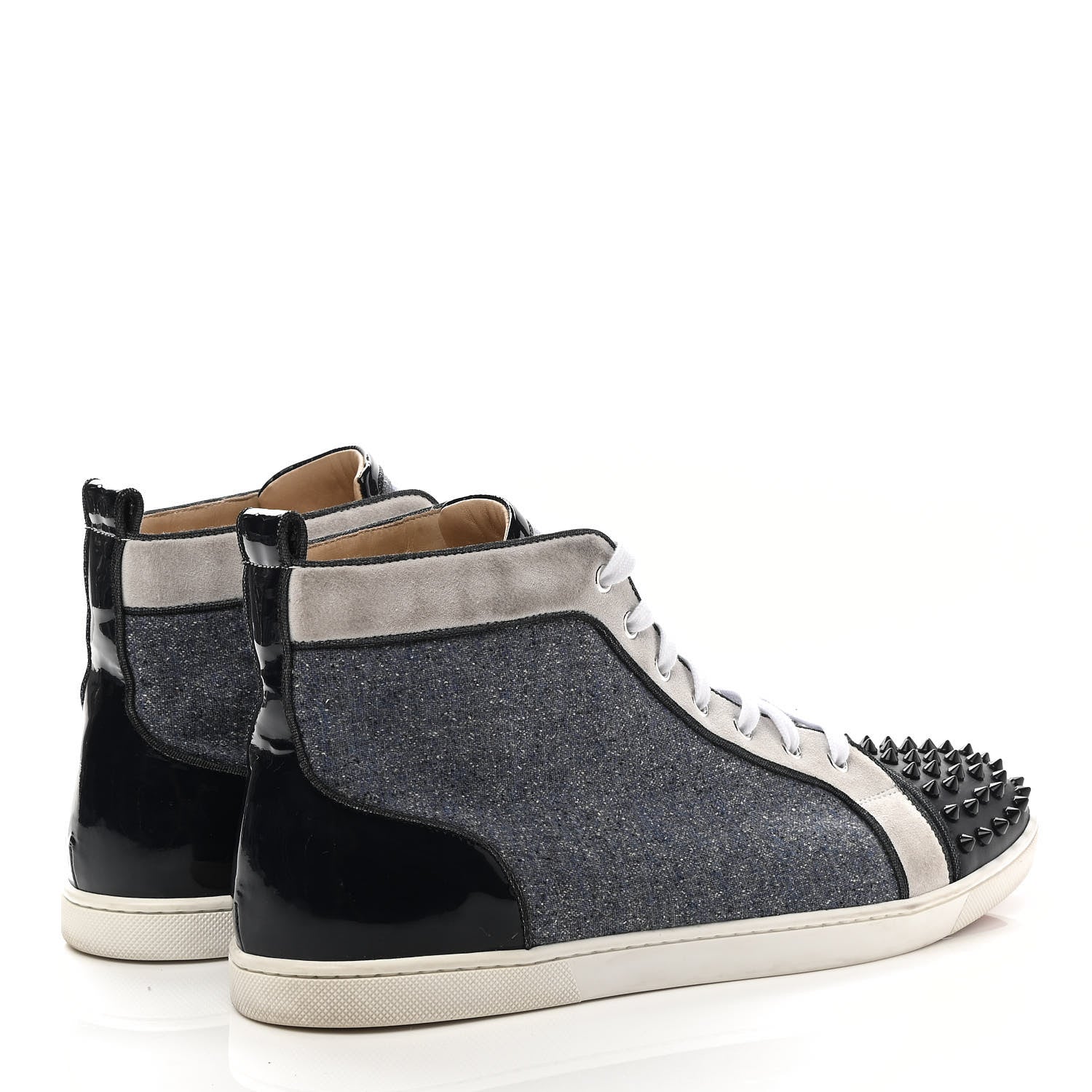 Christian Louboutin Calfskin Veau Velours Denim Lou Spikes Flat Sneakers 46 Blue 4 of 9