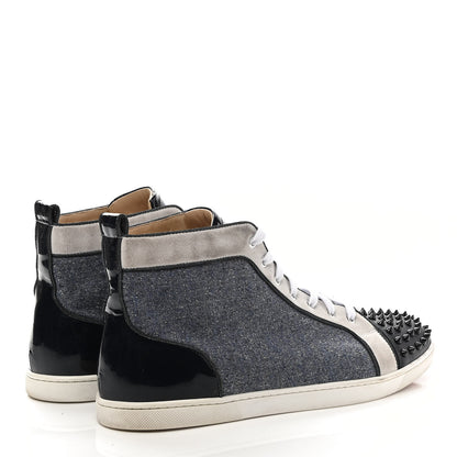Christian Louboutin Calfskin Veau Velours Denim Lou Spikes Flat Sneakers 46 Blue 4 of 9