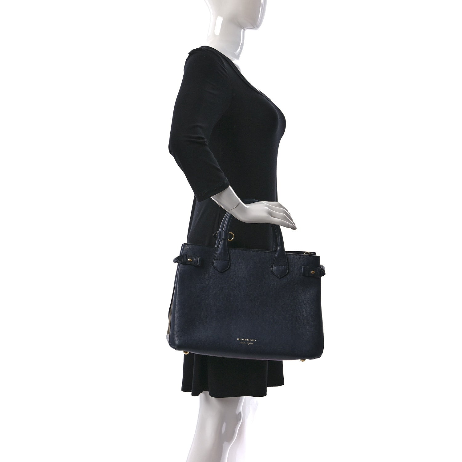 Burberry Grainy Calfskin House Check Medium Banner Tote Ink Blue 2 of 12