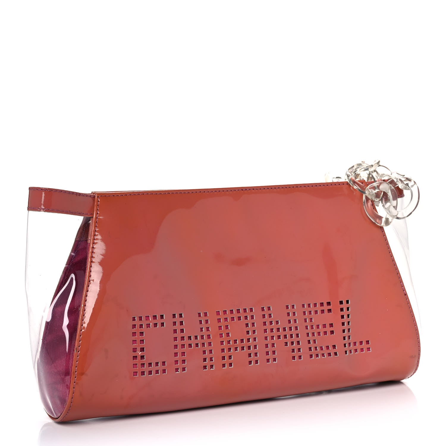 Chanel PVC Patent Calfskin Perforated CC Clutch Pink 3 of 11