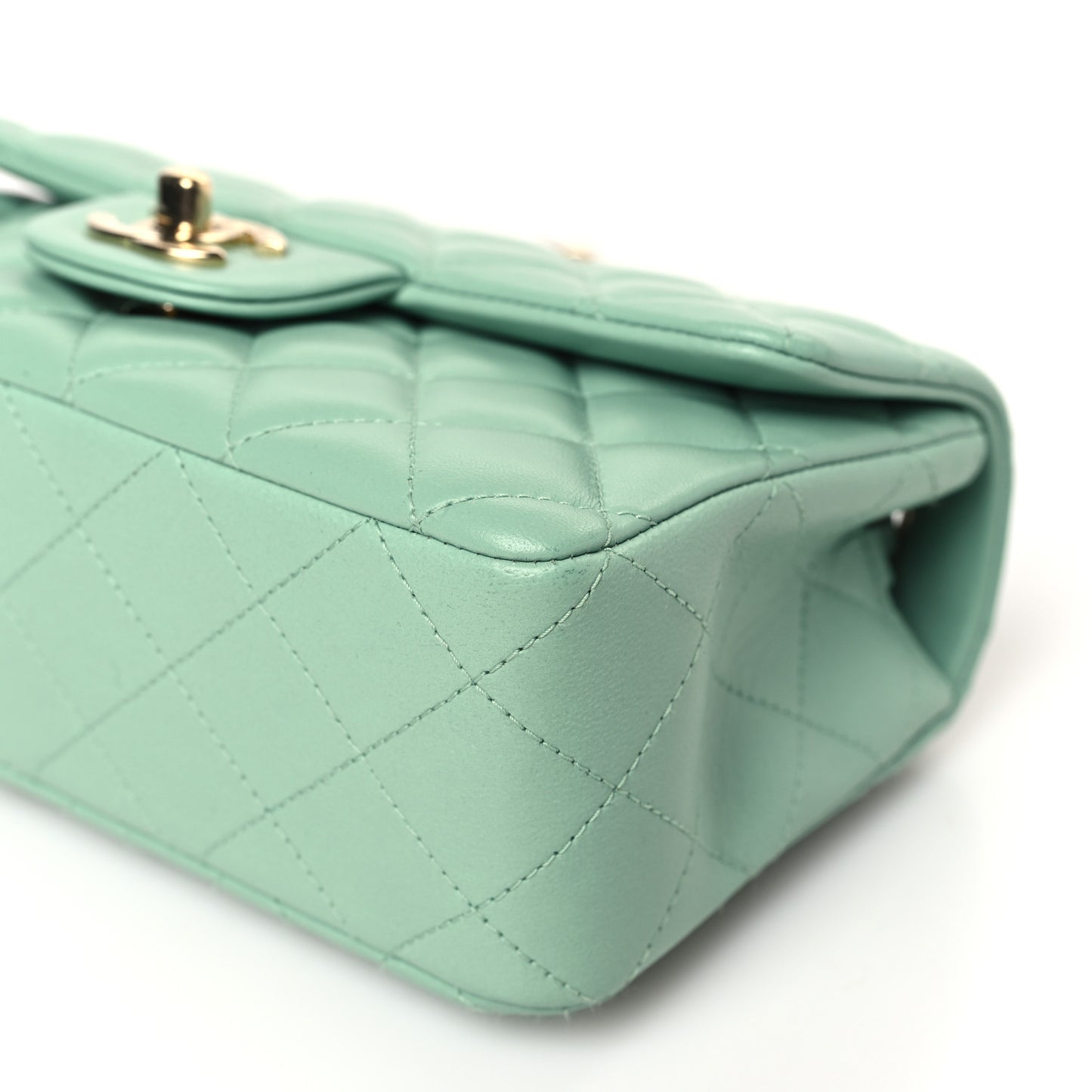 Lambskin Quilted Mini Rectangular Flap Light Green
