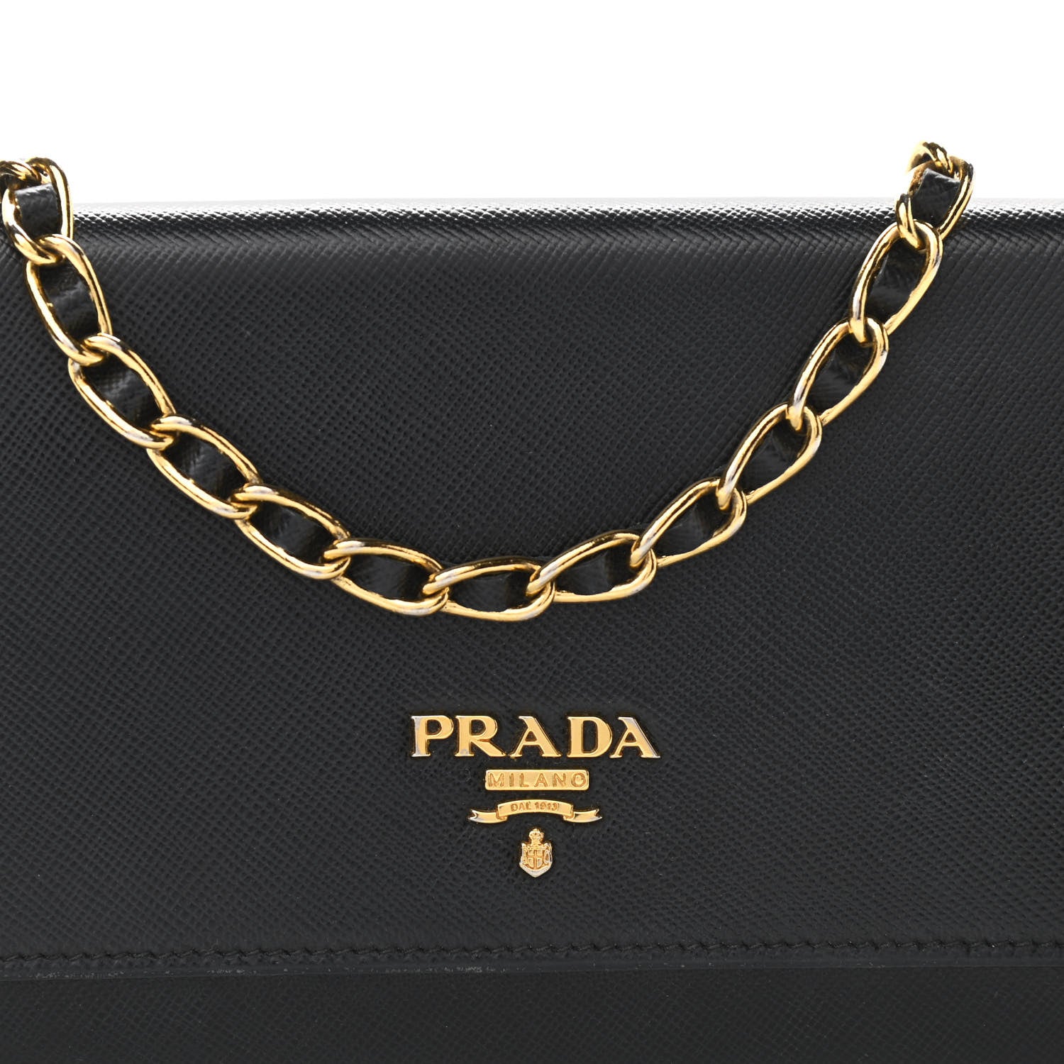 Prada Saffiano Metal Oro Chain Wallet Black 7 of 10